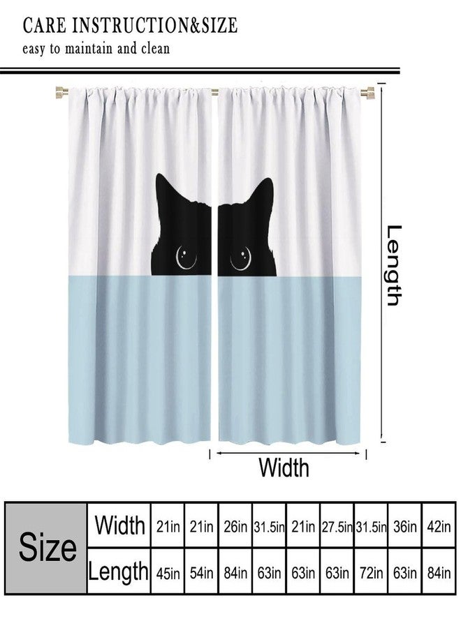 JADERYS Funny Cat Curtains Cartoon Cute Pet Animal Black Cat White Blue Bedroom Living Room Bathroom Blackout Rod Pocket Decoration Window Drapes 2 Panels W21xL45in - Image 5
